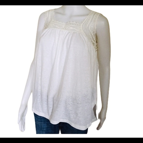 NWT GAP Linen Crochet/Lace Trim Tank/Top With Round Neck Ivory White Size Small - Picture 6 of 11